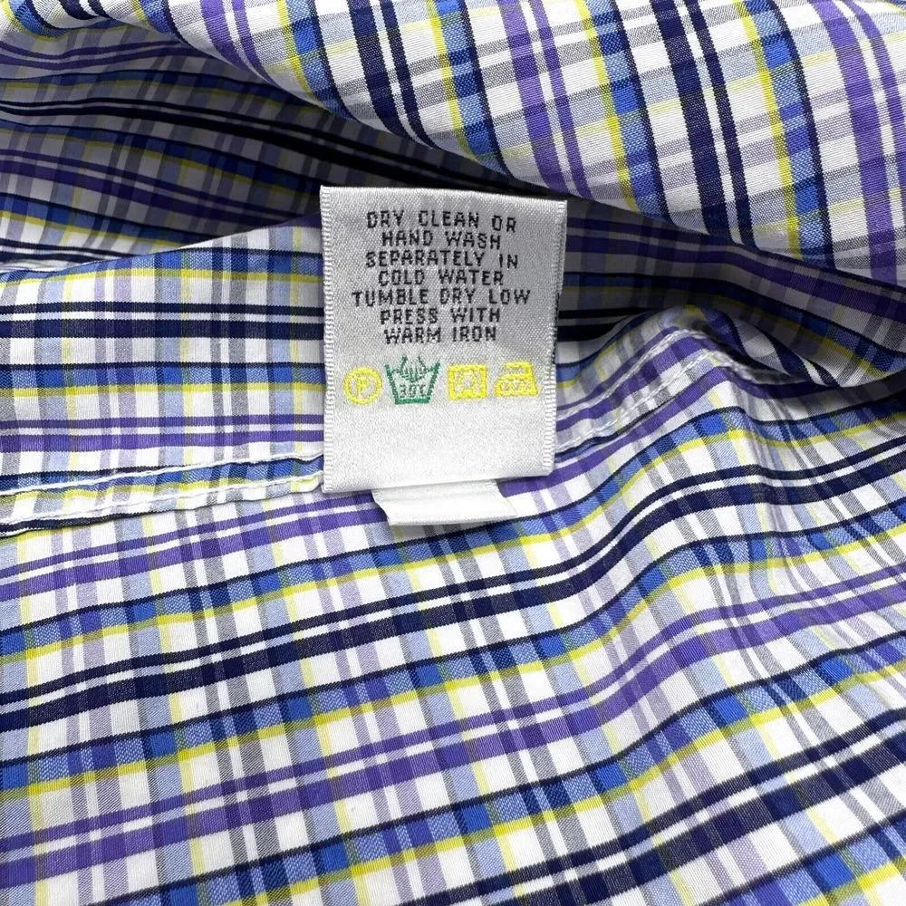 Bugatchi Blue Purple Yellow Striped‎ Long Sleeve Button Up Shirt Mens Medium
